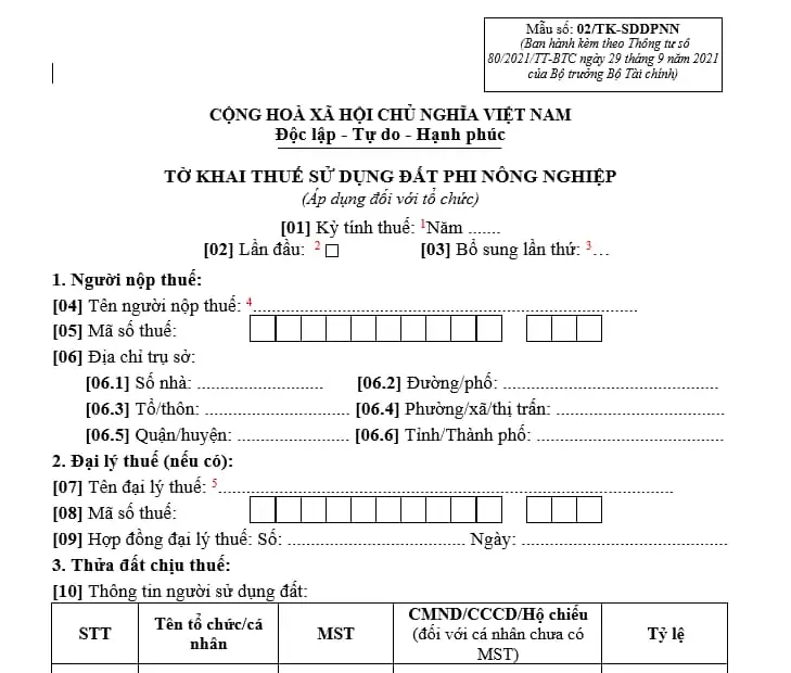 Mẫu số 02 - Tờ khai thuế sử dụng đất phi nông nghiệp - ACC HCM