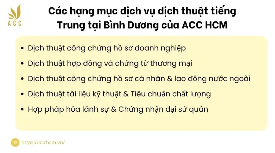 Các hạng mục dịch vụ dịch thuật tiếng Trung tại Bình Dương của ACC HCM